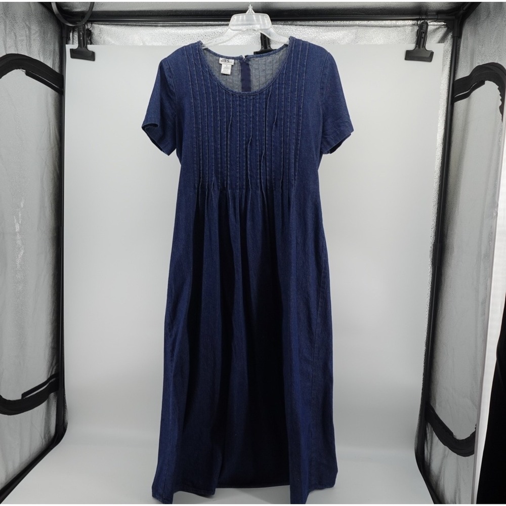 JBS Ltd Vintage Denim Pintuck Maxi Dress Blue Cotton Short Sleeve Size 8 936354